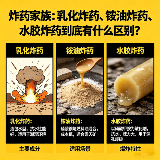 江北炸药家族：乳化炸药、铵油炸药、水胶炸药到底有什么区别？